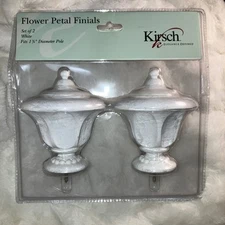 Set of 2 White Flower Finials by Kirsch- NIB- Fit 1 3/8 Inch Pole- 2017a.025