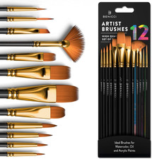 Professional Artist Paint Brush Set of 12 - Painting Brushes Kit for Kids