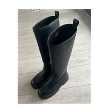 ASOS Damen kniehohe Plateau-Stiefel schwarz K...