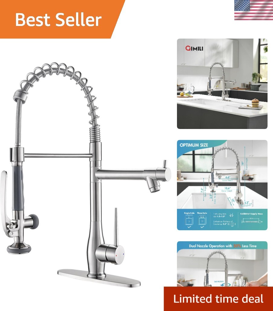 Professional Quality Double-Headed Kitchen Faucet in Brushed