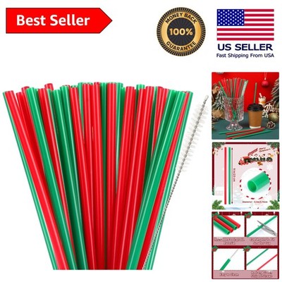 Durable 30 Pcs of 9 Inch Christmas Drinking Straws - Includes Cleaning Brush