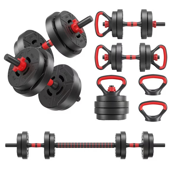 4-in-1 Adjustable Dumbbell Set, 40 LB Weight Set Converts to Dumbbells, Barbell,