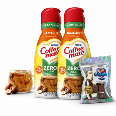 CoffeeMate Sugar Free Hazelnut Liquid Coffee Creamer 32 oz. 2 pack w/ Candy