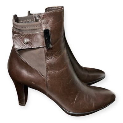 Aquatalia The Comma Brown Leather Zip Ankle Pointed Toe Bootie sz 9.5