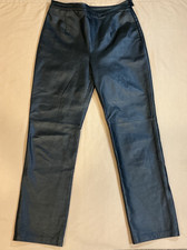 CLIO Black Leather Pants Straight Leg Sateen Lined Side Zip/Button Closure Sz 10