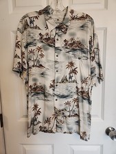 Island Shores Hawaiian Shirt Island, Palm Trees Rayon Button Down XL