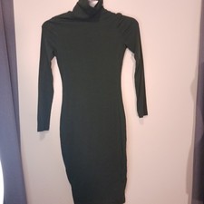 Bodycon Sweater Dress Turtleneck Long Sleeve Casual Olive Green Dress Size M