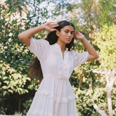 Zimmermann Amelie Scallop Frill Midi Dress Size 3 AU 14/US 10 Cream Ivory  Belted | eBay