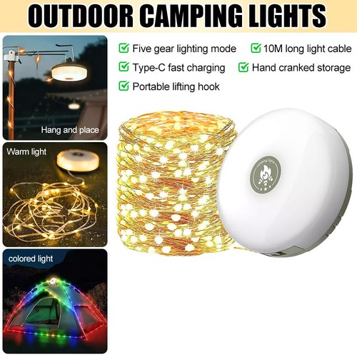 10M Portable Camping String Lights Retractable USB Rechargeable Lamps Waterproof - Picture 4 of 23