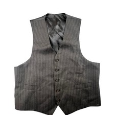 Mens Waistcoat Size US 45 Gray Striped BackStrap Formal Wool Dress Vest 5 Button