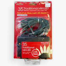 35 Mini LED Warm White Lights on Green Cord Brite Star