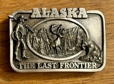 ALASKA The Last Frontier State - Bear Deer Gold Miner 80s Siskiyou Belt Buckle