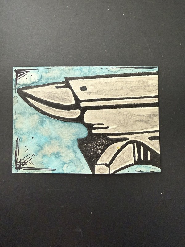 ACEO Original Miniature artwork 2.5” x 3.5”, Watercolor and Ink, Anvil