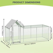 10'x3.3' Metal Chicken Coop Walk In Chicken Run Hen House Habitat Cage w/ Cover