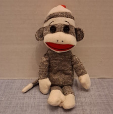 Ty Sock Monkey Plush Beanbag Stuffed Animal 2009 Gray White, Sock Monkeys 3-5