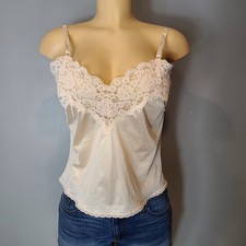 Vtg Tank Top Cami Fairy Dreamy Pink Lace Coquette Size Medium 70s Ethereal Ren