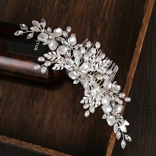 Pettini per capelli moda colore argento diademi per matrimonio accessori capelli perle cristallo - Foto 3 di 12