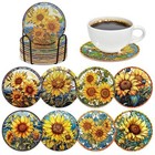 Colorful Sunflower Glass Diamond Art Kits Drink Coaster with Cork Pads & Holder
