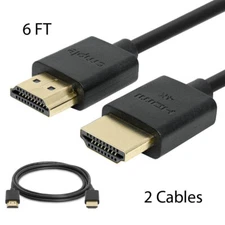 2x PREMIUM HDMI CABLE 6FT For BLURAY 3D DVD PS3 HDTV XBOX LCD HD TV 1080P SLIM