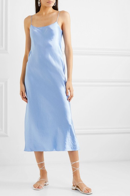 light blue satin slip dress