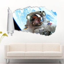 Astronaut In Space 3D Torn Hole Ripped Wall Sticker Decal Home Decor Art WT119