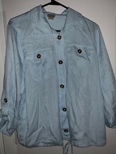 Women's Chico's Light Blue  Metal Button Up Draw String  Shirt Size 1 8/10
