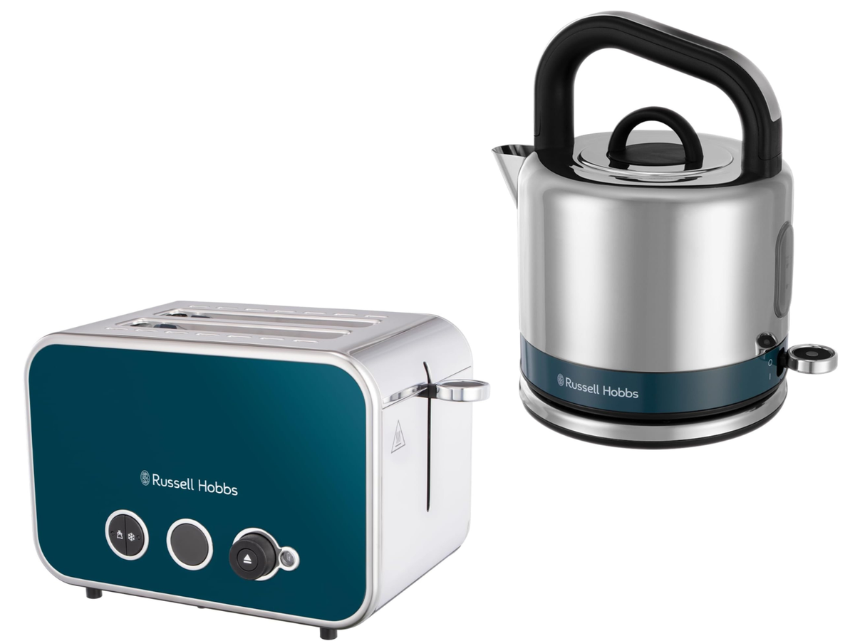 Stainless Steel Russell Hobbs Blue Kettle And Toaster Russell