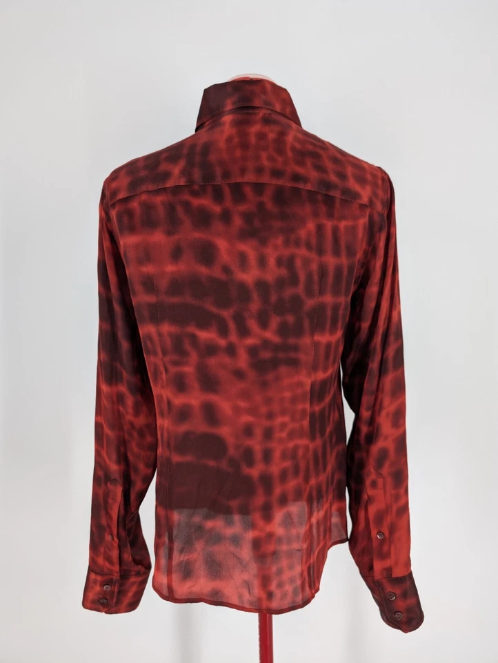 Hugo Boss 跑道丝绸抽象扎染蛇皮透明丝绸衬衫美国 6 意大利 40 — 第 3/4 张图片