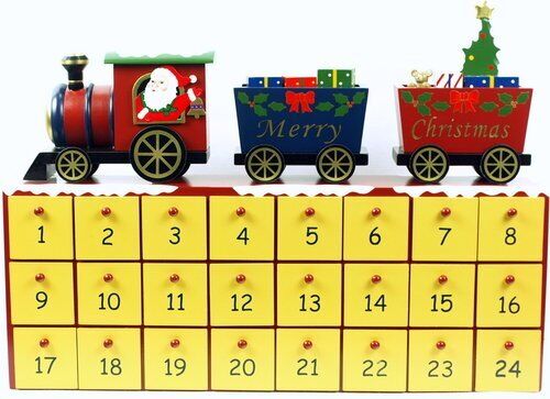 Wooden Train Theme Christmas Advent Calendar 16 Inch Holiday Countdown - Picture 1 of 2