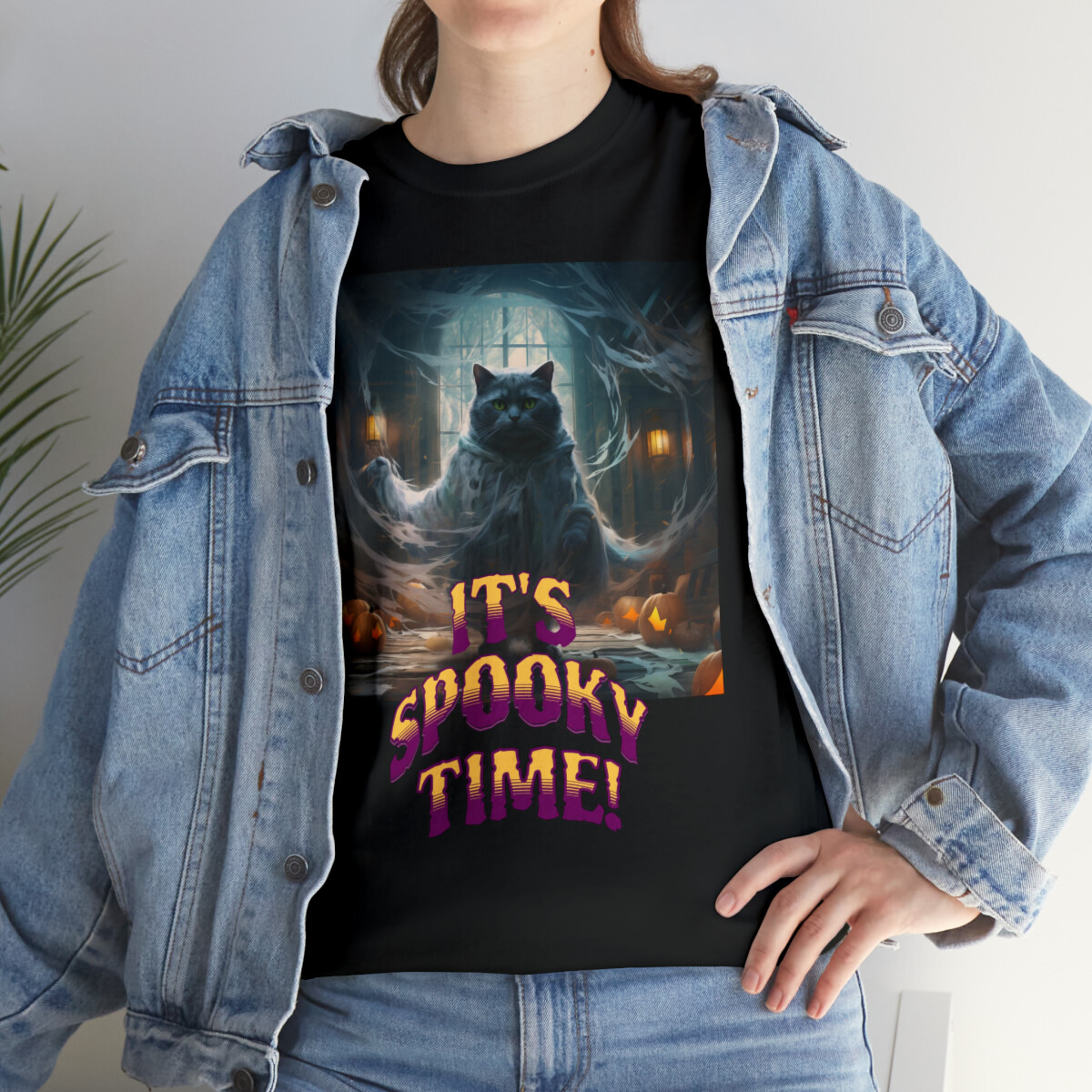 Ｔシャツ Unisex Cotton T-Shirt Ghost Cat in Haunted House It's Spooky Time