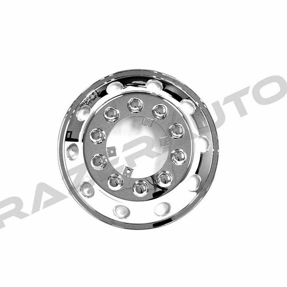 Revestimiento de simulador de rueda delantera triple cromado de 22,5" para camioneta + cubierta de tapas centrales 2 piezas Foto 3 de 4