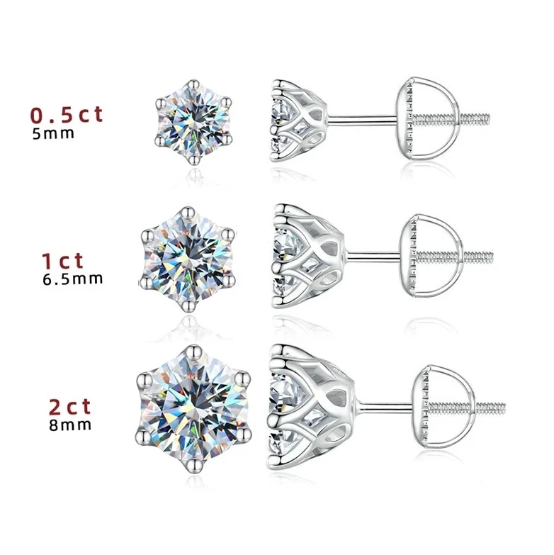 Aretes de moissanita negra con tornillo trasero 1CT-4CT para mujer hombre enchapados en oro de 18 k Foto 2 de 2