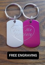 FREE ENGRAVING PERSONALIZED Silver Pink Couple Love Complete Me Heart Keychain