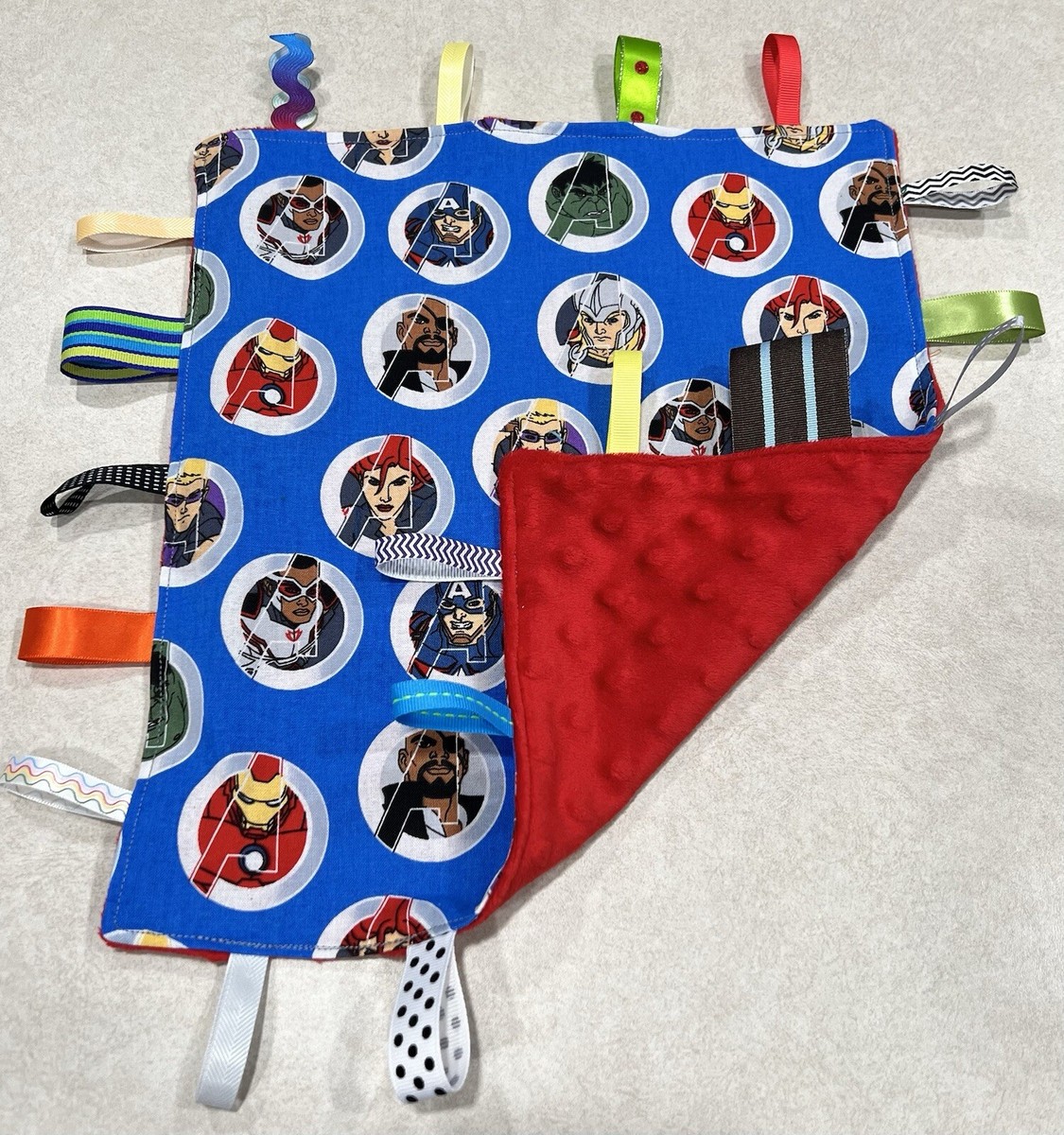 Baby Avengers Tag Lovey Security Blanket New Handmade - Main Image