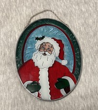 Vintage Stained Glass Window Light Sun Catcher Santa Claus Christmas Holiday