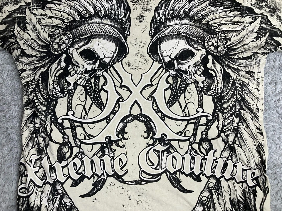 Camisa De Colección Xtreme Couture Adulto Mediana Marfil Calavera Gótica ESTILO AFLICCIÓN Y2K Para Hombres Foto 2 de 4