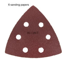 Large Triangular Size 80 Grit Hook & Loop Oscillating Sanding Sheets: 6 Pack