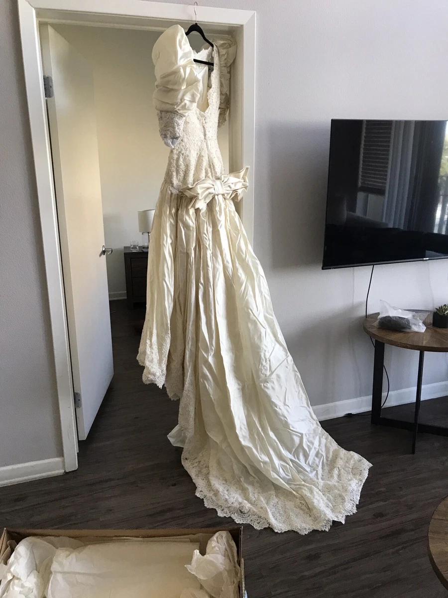 jim hjelm lace dress Lace Jim Hjelm Ball Gown with High Neckline