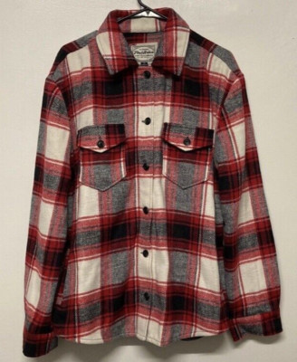 Flag & Anthem Women Shirt Jacket Plaid Button Up Red White Black Long Sleeve
