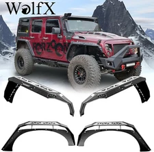  Steel Front+Rear Fender Flares Fits 2007-2018 Jeep Wrangler JK JKU w/LED Lights