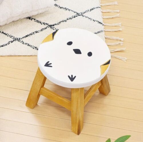 Shimaenaga Long-tailed Tit Handmade Wooden Round Mini Stool Kids Toddlers Chair