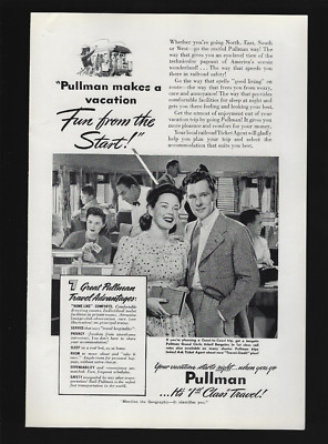 1941 Pullman Train Makes A Vacation Fun From The Start 1st Class Travel Print Ad