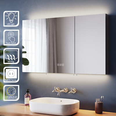 LED Bathroom Mirror 3 Color Lights Cabinet Demister Shaver Socket Pad ...