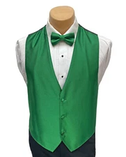 Men's Prism Shamrock Green Tuxedo Vest & Tie Herringbone Wedding Groom Prom
