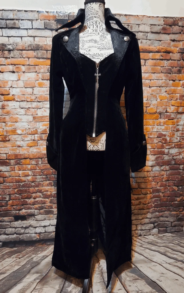 Goth emo widow black velvet jacket/coat - Size S