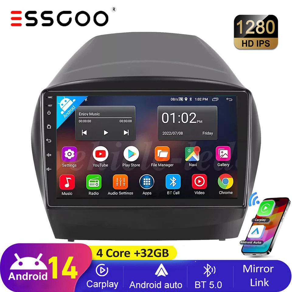 ESSGOO For Hyundai Tucson IX35 2010-2015 Apple Carplay Android 14 Car Stereo Radio GPS