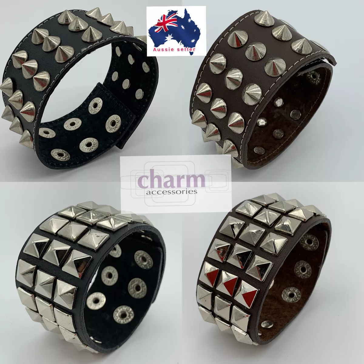 Gothic Punk Charms Leather Bracelet Bangle Wide Cuff Women Men Wristband  Jewelry 