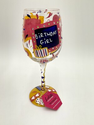 Lolita Birthday Girl Wine Glass 15 oz Hand Painted Bead Accents With Box