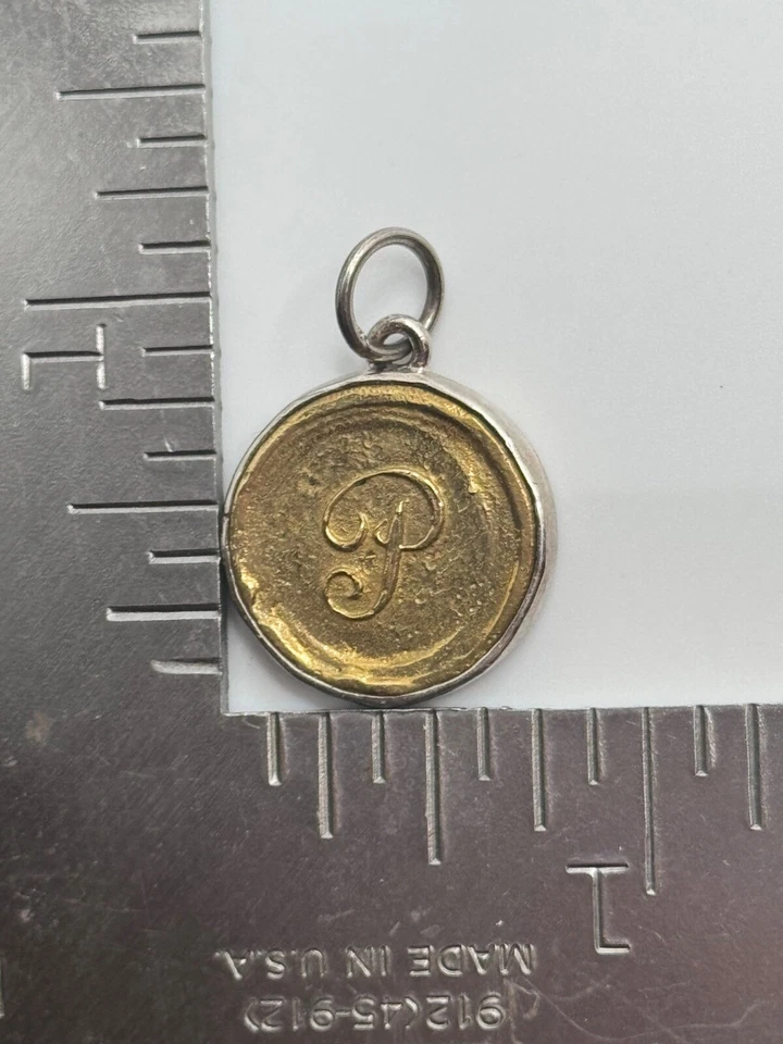 Waxing Poetic Sterling Silver & Brass P Initial Insignia Monogram Charm - Image 3 of 4