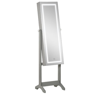 Abschließbarer Schmuckschrank mit LED-Licht Ganzkörperspiegel Organizer Grau